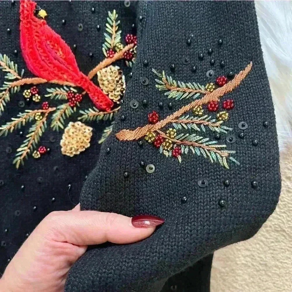 Heirloom Collectibles Vintage 2004 Christmas Sequin Cardinal Print Petite Large - Picture 6 of 8